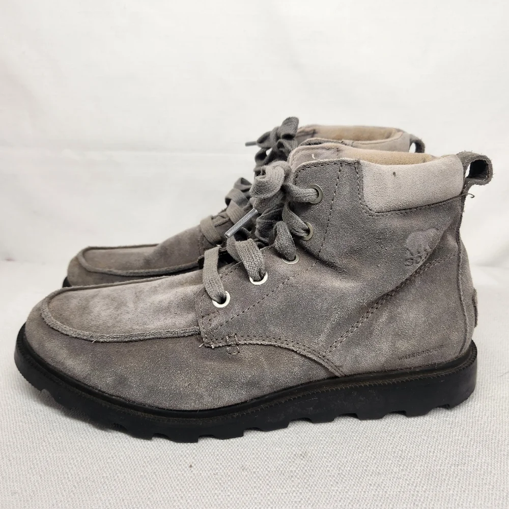 Sorel Youth Kids 5 Gray Suede Ankle Boots Lace up Moc Toe Leather